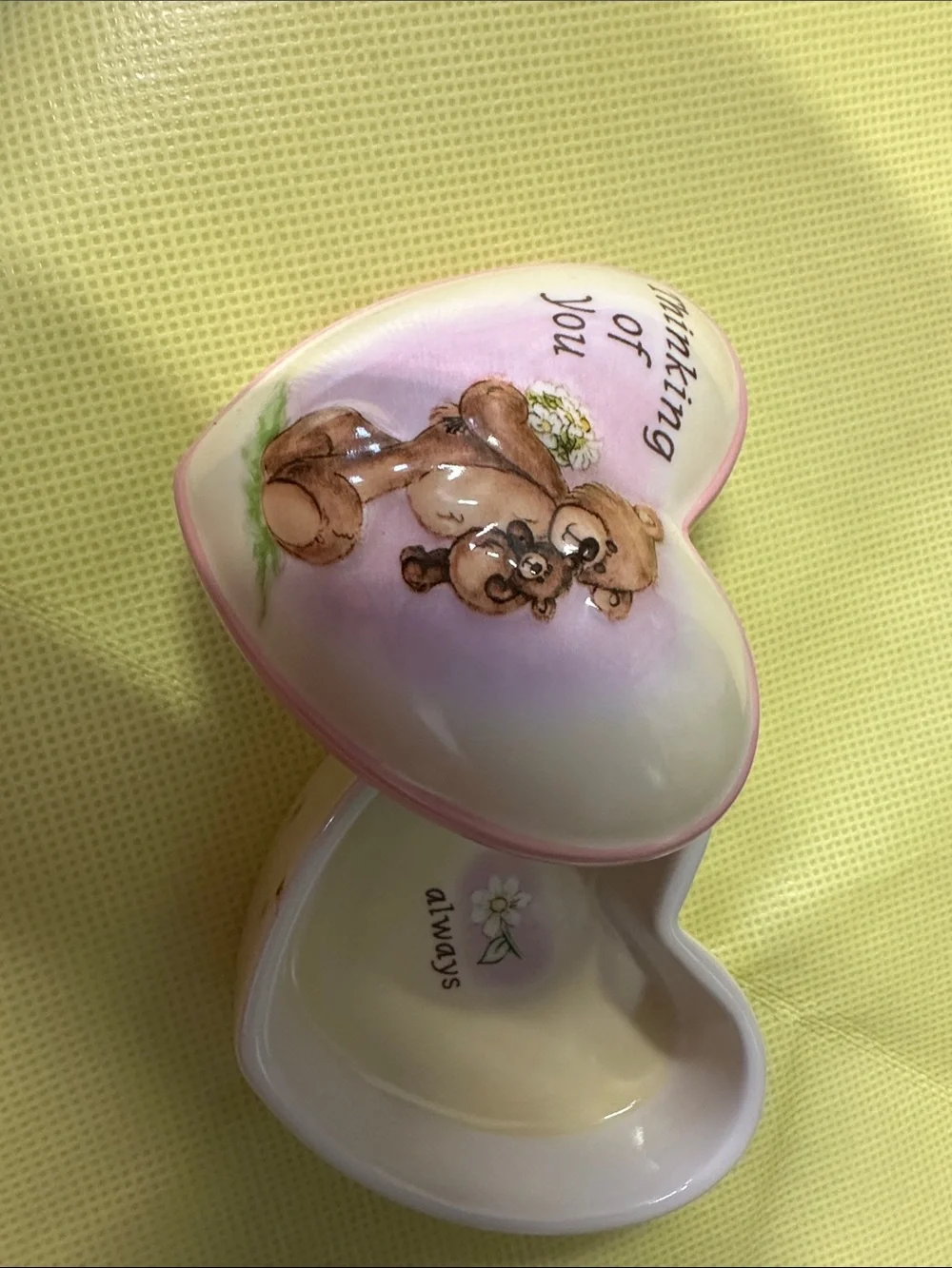 Heart-Shaped Ceramic Trinket Dish in Pink and Cream
